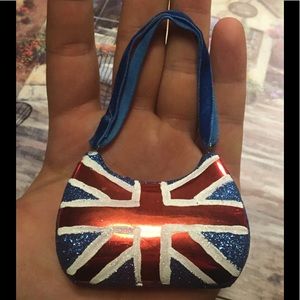 UK British Flag Purse Figurine Glitter Velvet Strap